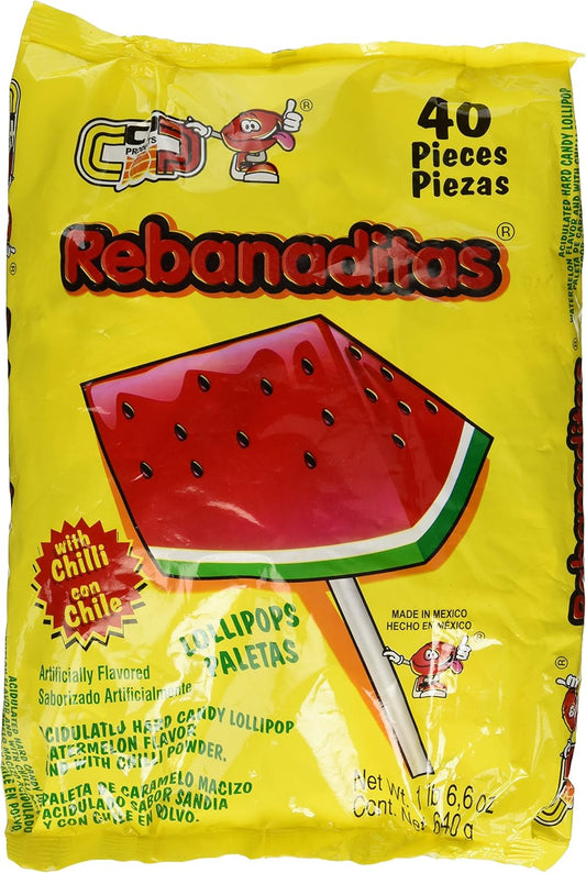 Vero Rebanaditas Paletas Sabor Sandia Hard Candy Chili Cubierto Lollipops 40 pcs