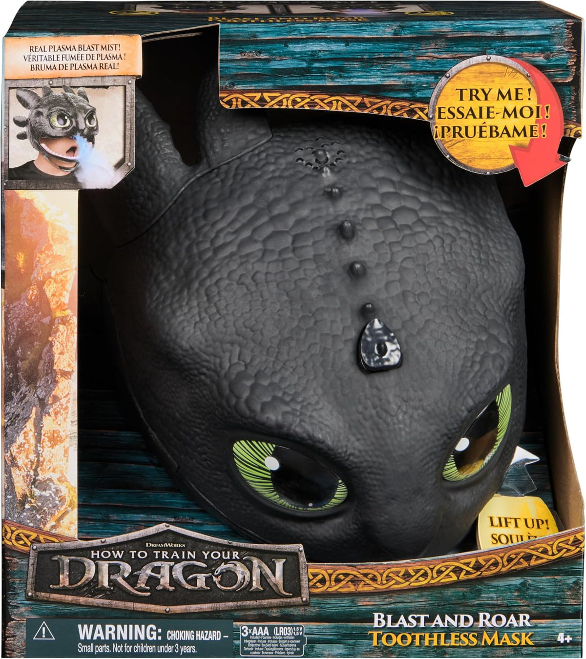 Dreamworks, Dragons, How To Train Your Dragon, Máscaraelectrónica lanza y ruge de Toothless, disfraces infantiles y para juegos de imitación para niños y niñas a partir de 4 años