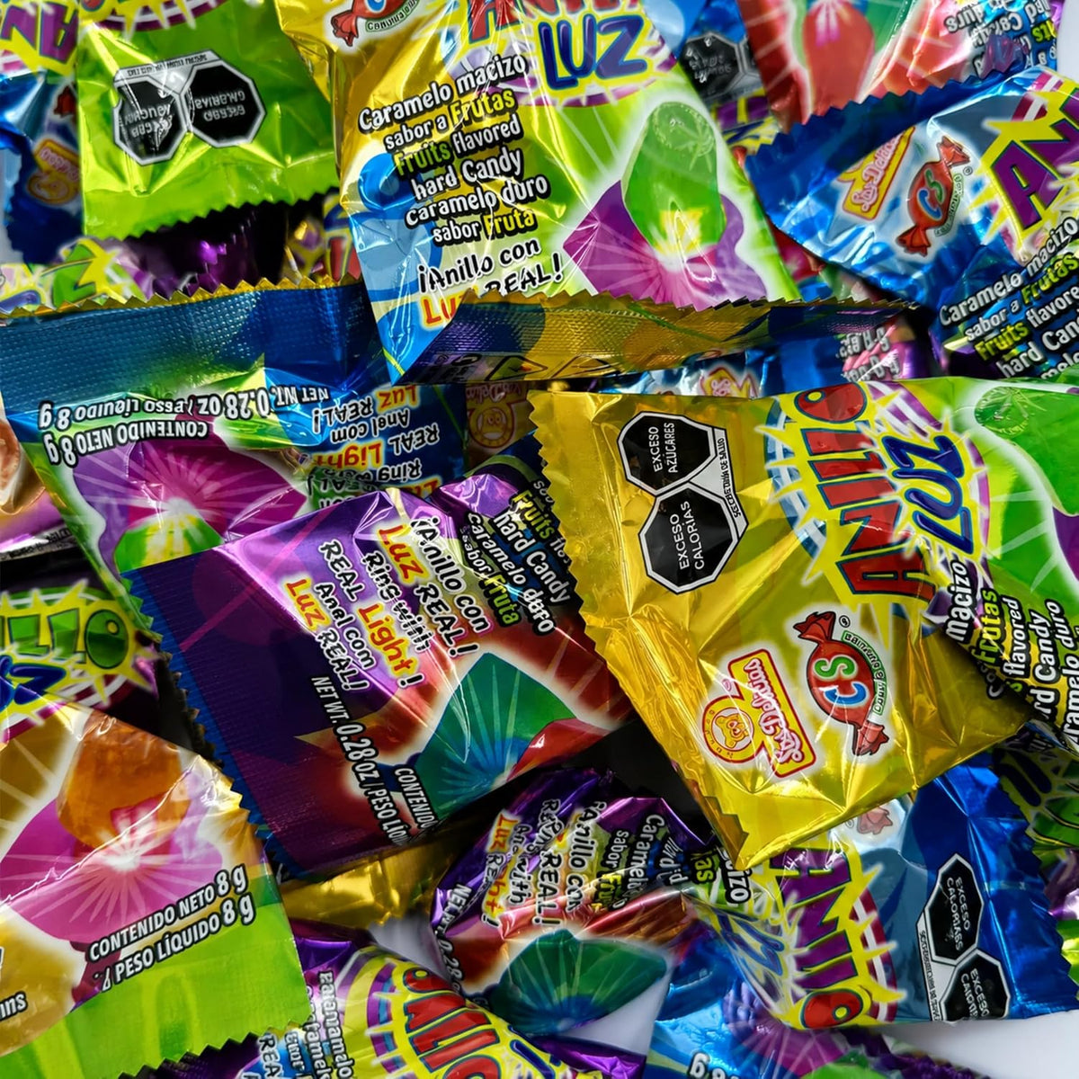 Anillo Luz 24 piezas, Caramelo Sabores Surtidos, Las Delicias.