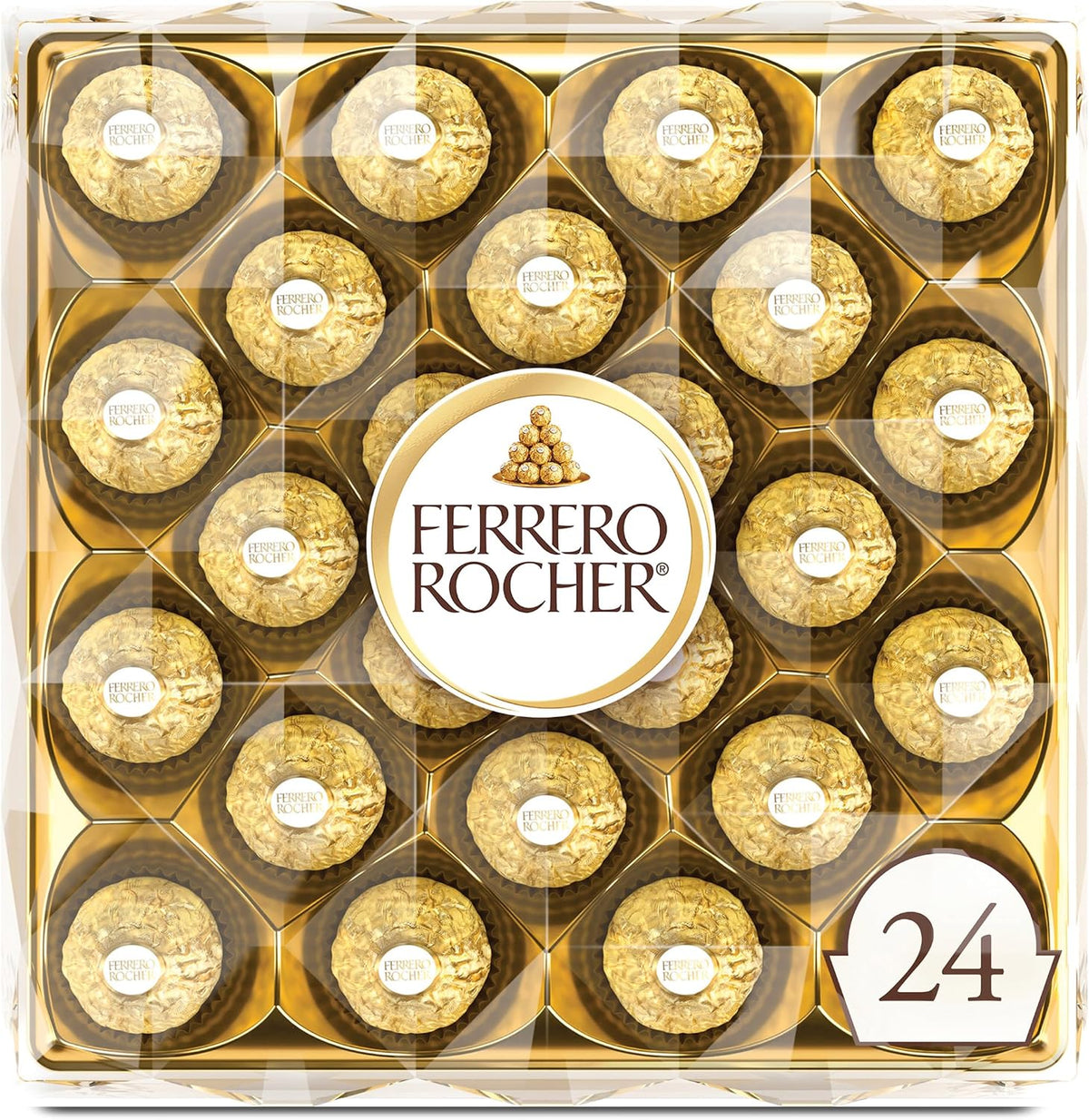 Ferrero Rocher chocolate con leche de avellana fina, 24 unidades, caja de regalo de chocolate y dulces, 10.5 oz