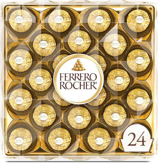 Ferrero Rocher chocolate con leche de avellana fina, 24 unidades, caja de regalo de chocolate y dulces, 10.5 oz